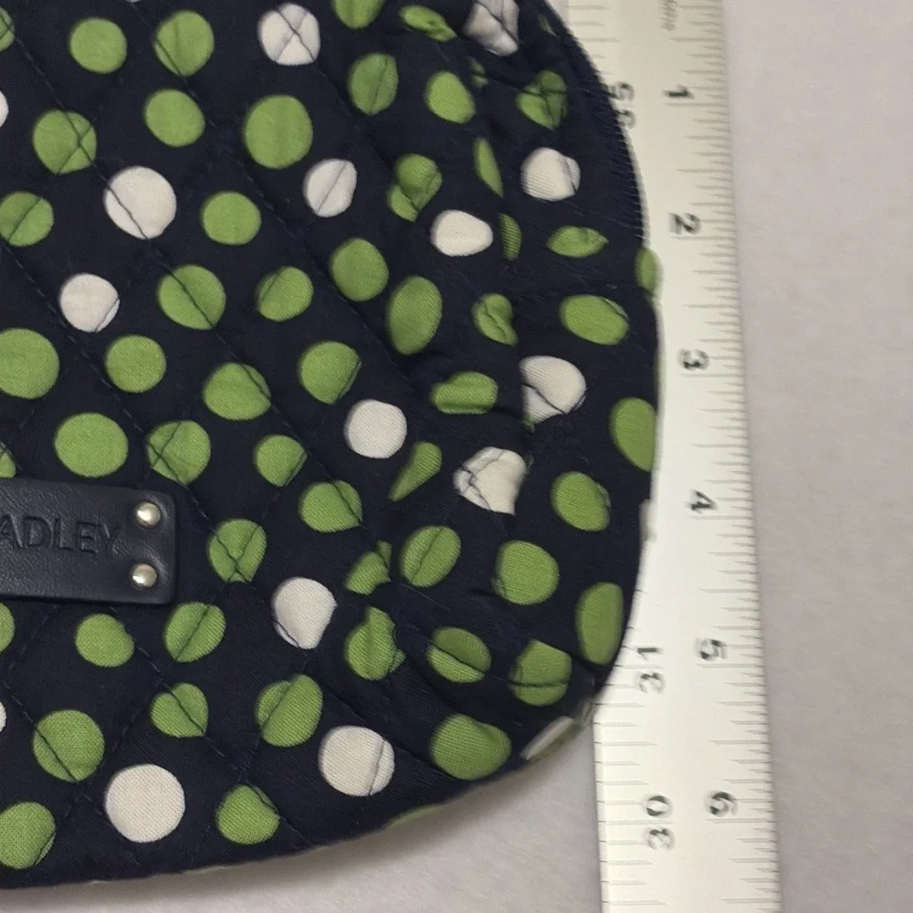 Vera Bradley Cosmetic Medium Lucky Dots Blue Polka Dots Green White Zip Closure‎